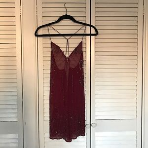 Sequin sheer purple slip dress